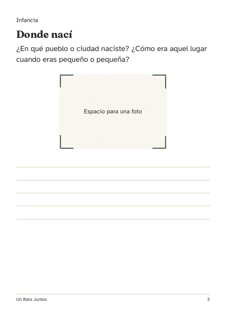 Página real del cuaderno de recuerdos