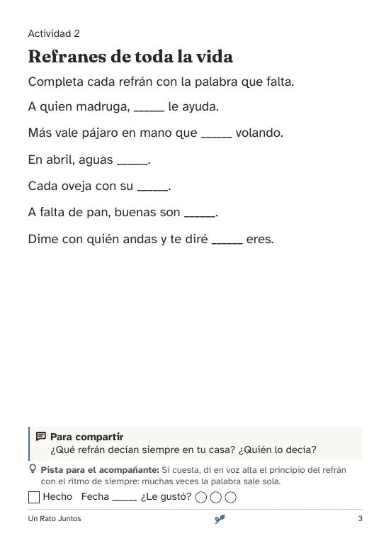 Ficha real de lenguaje con una pregunta para conversar