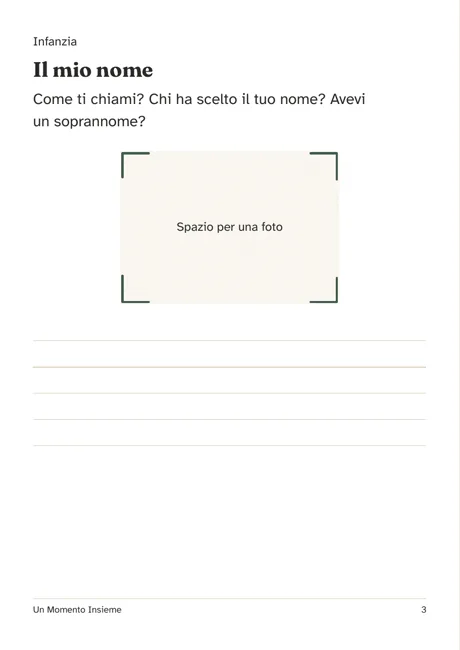 Pagina reale del quaderno dei ricordi